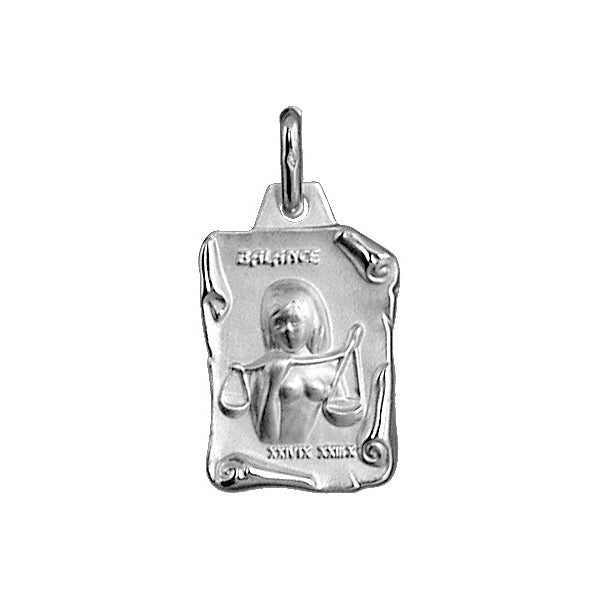 Pendentif mode parchemin Balance en argent 925 rhodié massif brillant et sable