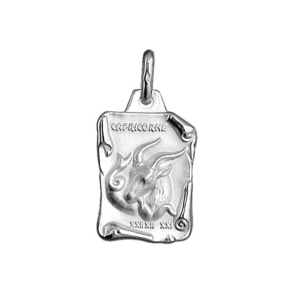 Pendentif mode parchemin Capricorne en argent 925 rhodié finition brillant et sable