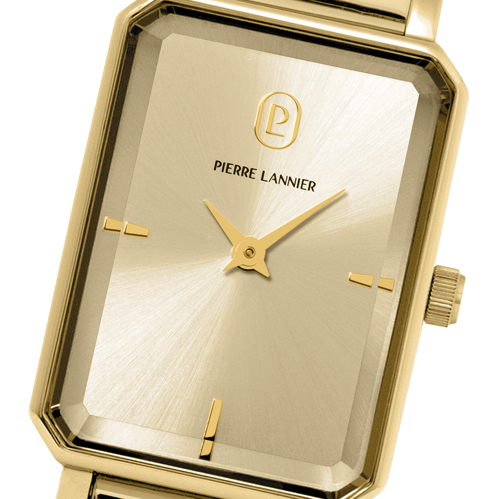 قرص ذهبي لامع، عقارب بنقش شمس، إطار ذهبي Pierre Lannier 006L542