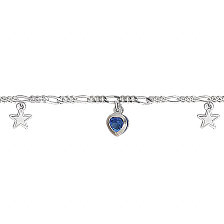 Chaîne de cheville avec pampilles en Argent 925 ornée d'oxydes de zirconium bleus