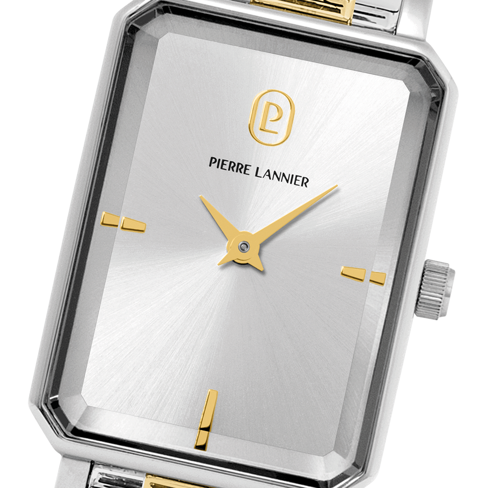 قرص فضي لامع، عقارب ذهبية، إطار 21 Pierre Lannier 007J621