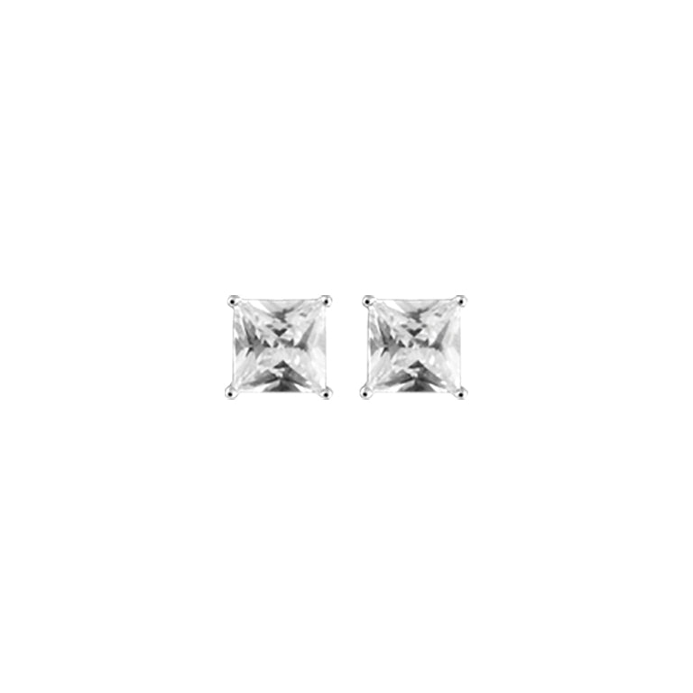 Boucles d’oreilles solitaire oxyde carré blanc en argent 925 rhodié