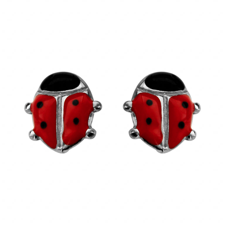 Boucles d’oreilles coccinelle en argent 925 rhodié avec émail rouge