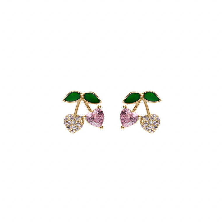 Boucles d’oreilles cerise en argent 925 avec oxydes rose et verts