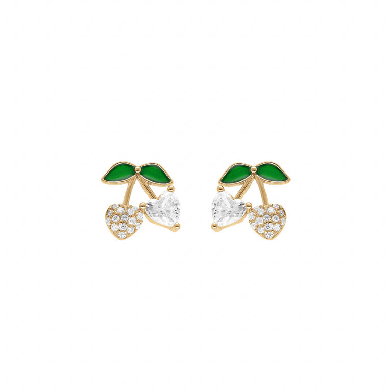 Boucles d’oreilles cerise en argent 925 avec oxydes blancs et verts