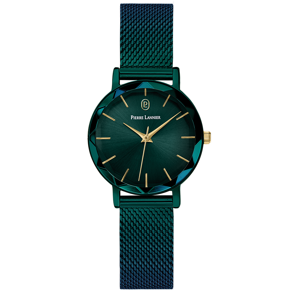 Montre femme Pierre Lannier MULTIPLES 010P877 – cadran vert bracelet milanais vert – vue de face