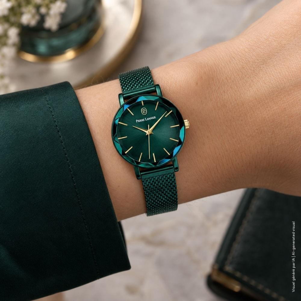 Montre femme Pierre Lannier MULTIPLES 010P877 – cadran vert bracelet milanais vert – vue 2