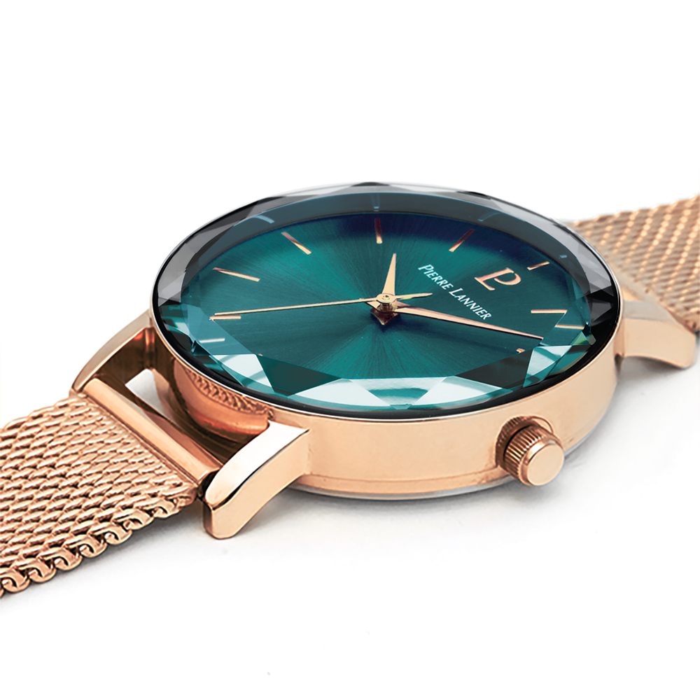 Montre femme Pierre Lannier MULTIPLES 010P978 – cadran vert bracelet acier milanais doré rose – vue 3