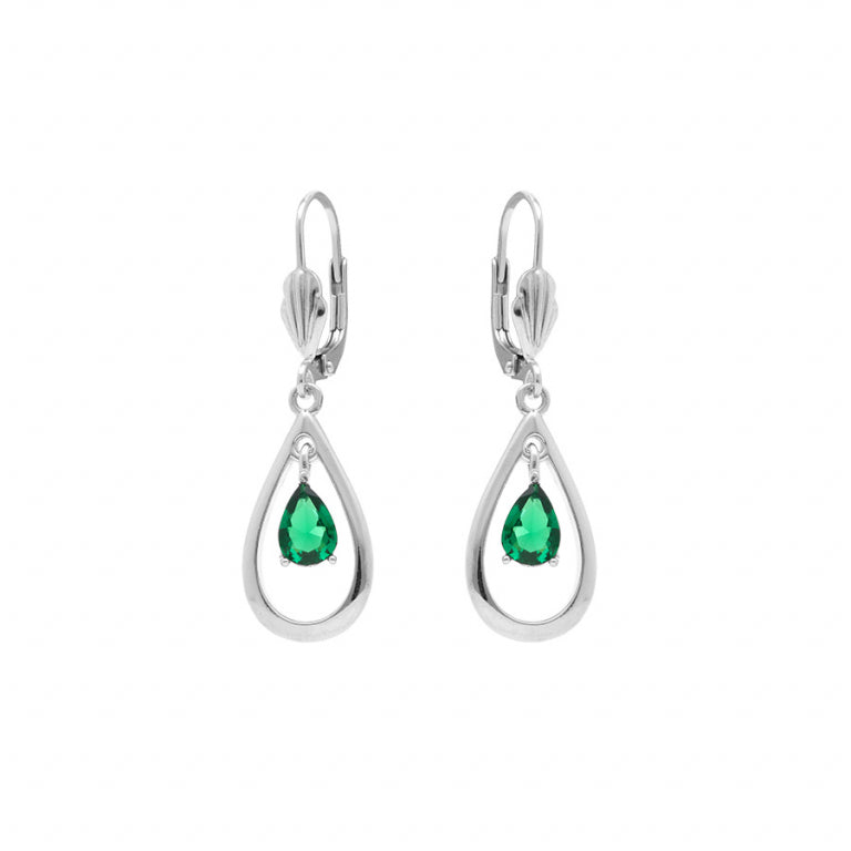 Boucles d’oreilles dormeuse en argent 925 rhodié avec oxydes de zirconium verts
