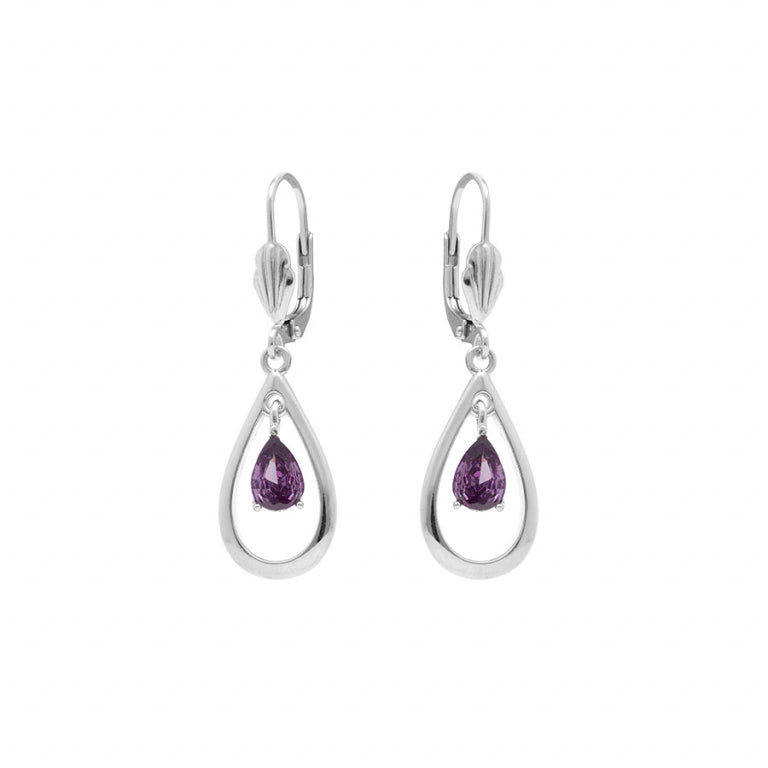 Orecchini dormienti ovali in ossido viola in argento rodiato
