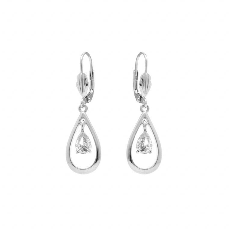Boucles d’oreilles dormeuse ovale en argent 925 rhodié avec oxyde blanc