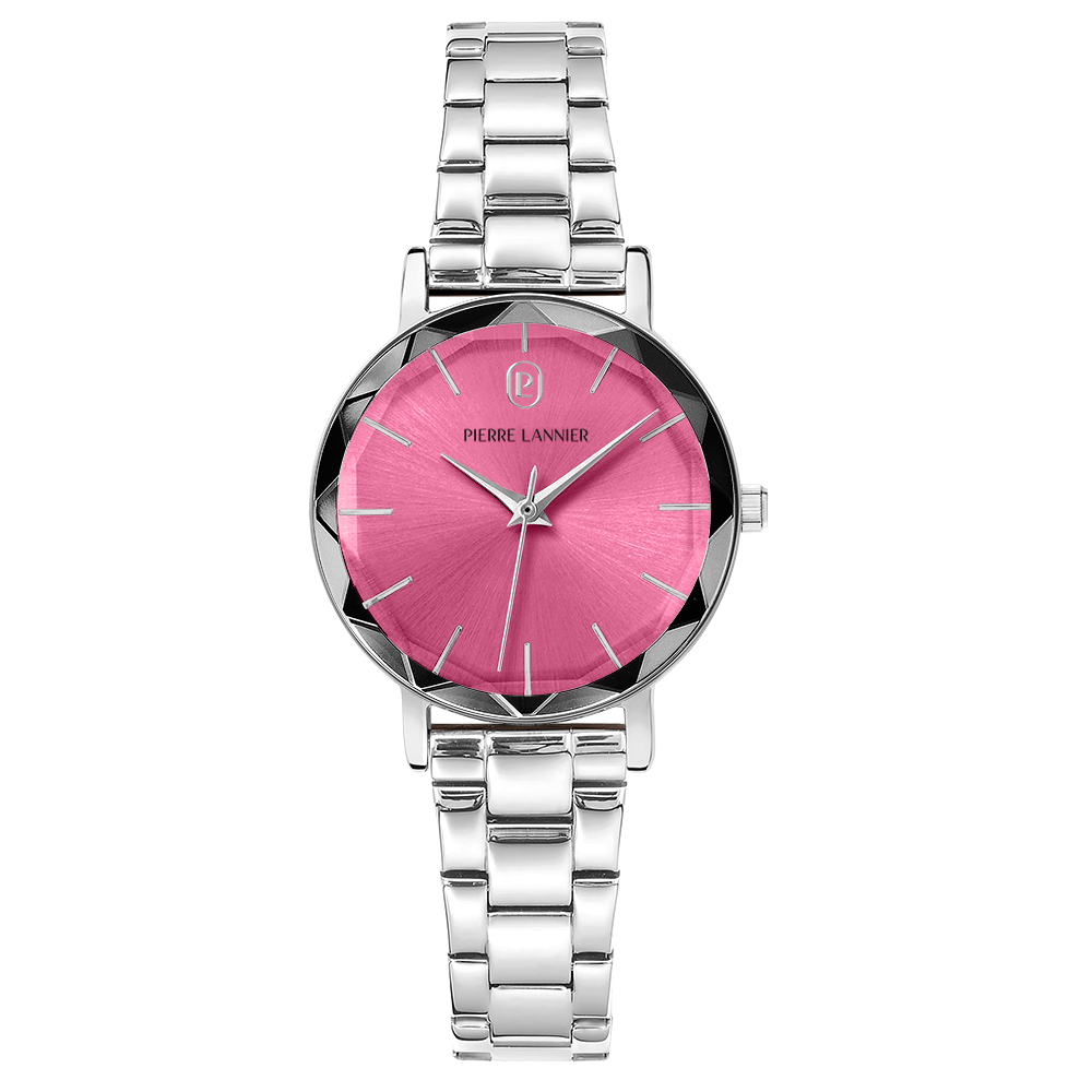 Montre femme Pierre Lannier MULTIPLES 011L651 – cadran rose bracelet acier argenté – vue de face