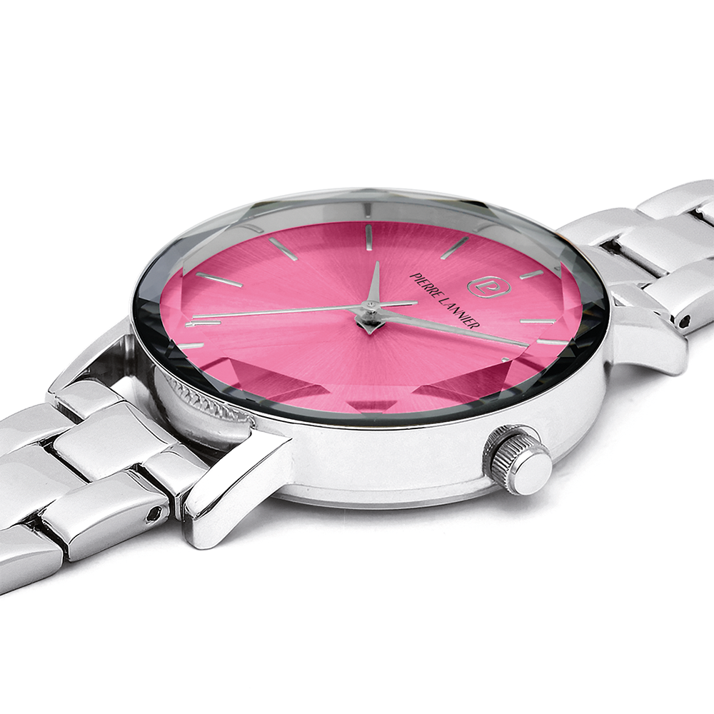 Montre femme Pierre Lannier MULTIPLES 011L651 – cadran rose bracelet acier argenté – vue 2
