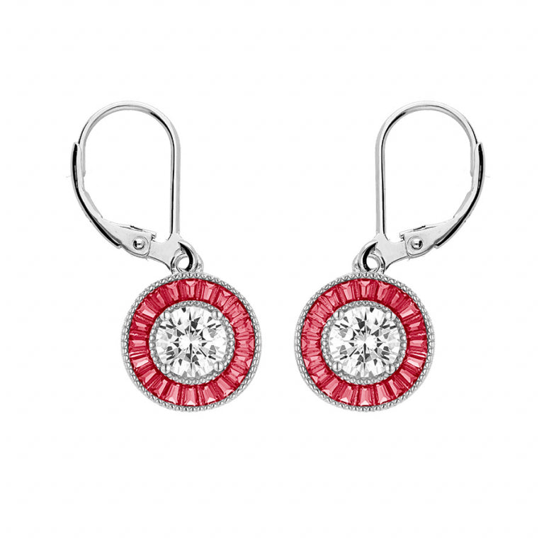 Boucles d’oreilles rondes en argent 925 rhodié avec oxydes rouges et blancs