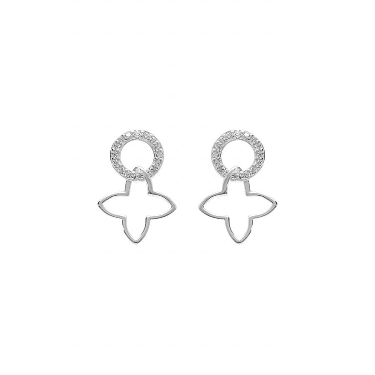 Boucles d’oreilles fleur découpée en argent 925 rhodié avec oxydes blancs
