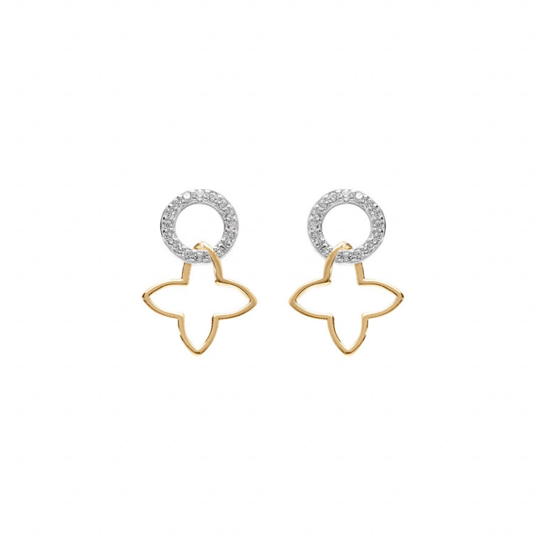 Boucles d’oreilles fleur découpée et cercle serti d’oxydes en argent 925 rhodié – Azuline