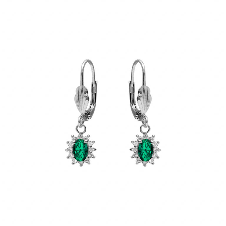 Dormeuses ovale oxyde vert entourage blanc en argent 925 rhodié – Azuline
