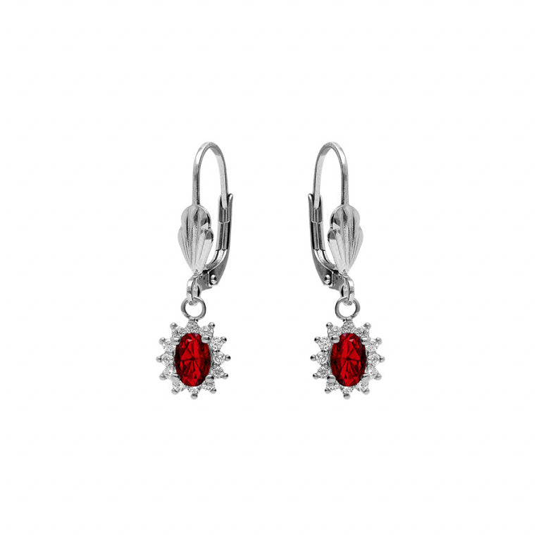 Boucles d’oreilles dormeuse en argent 925 rhodié avec oxydes rouges et blancs