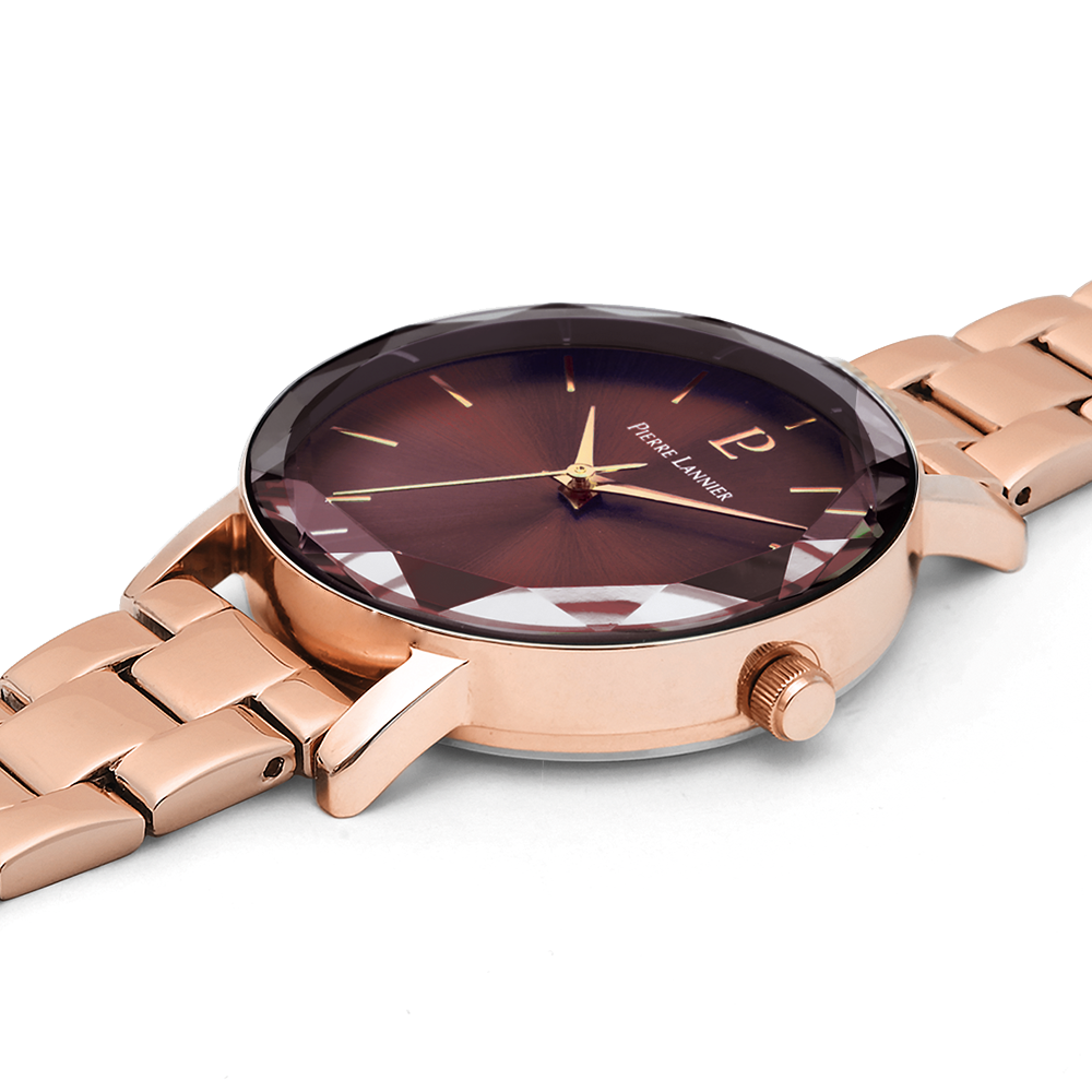Montre femme Pierre Lannier MULTIPLES 012P988 – cadran chocolat bracelet acier doré rose – vue 3