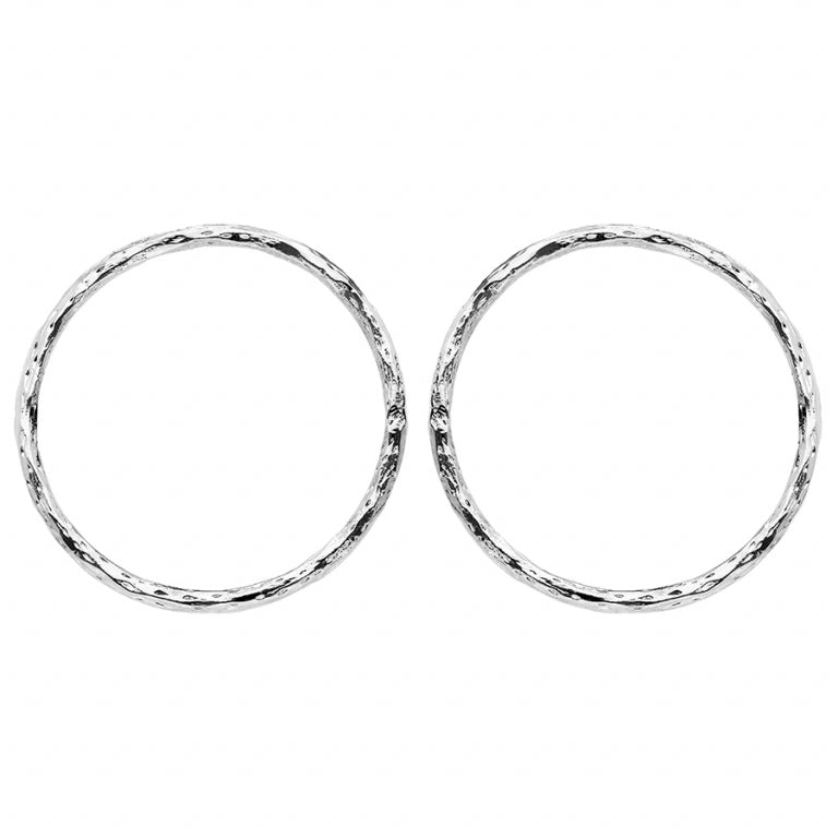 Boucles d’oreilles cercle martelé en argent 925 rhodié