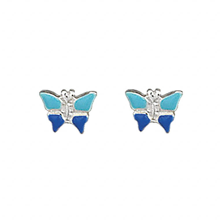 Blaue Schmetterlingsohrringe aus rhodiniertem 925er Silber