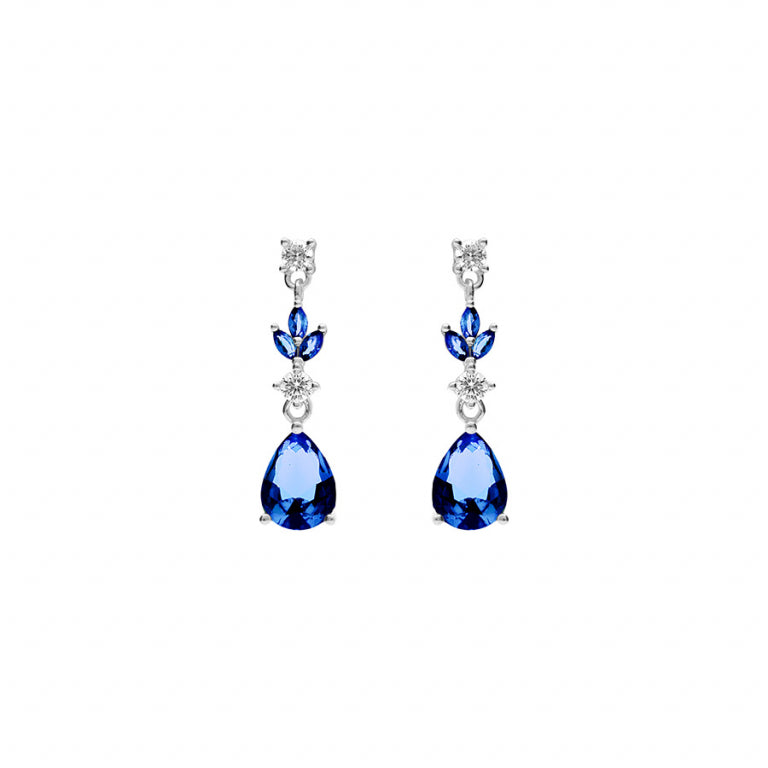 Boucles d’oreilles tige en argent 925 rhodié avec oxydes de zirconium bleus et blancs