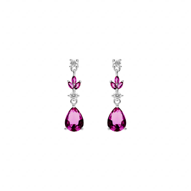 Boucles d’oreilles tige en argent 925 rhodié avec oxydes rouges et blancs