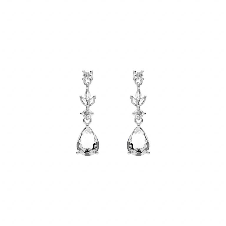 Boucles d’oreilles pendantes en argent 925 rhodié avec oxydes blancs