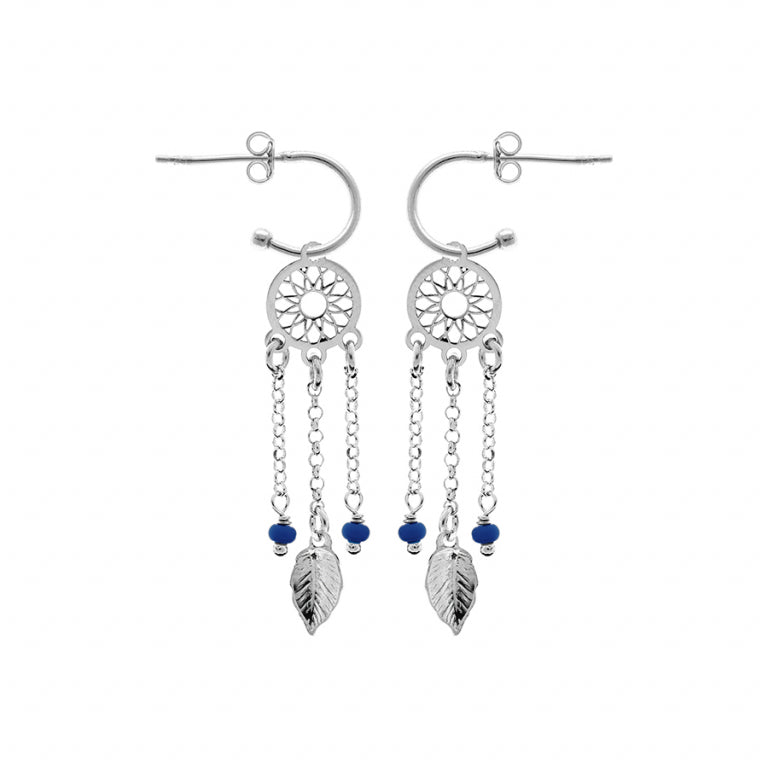 Pendientes Media Criolla De Plata Rodiada Attrape Reve Bolas De Resina Azul Oscuro