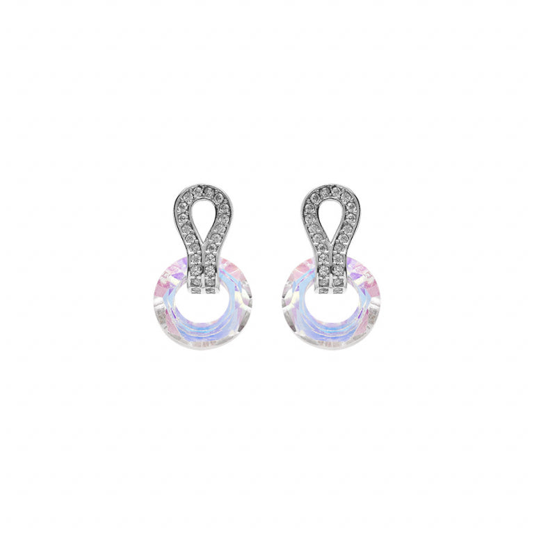 Boucles d'oreilles cercle verre facetté blanc en argent 925 rhodié avec oxydes blancs