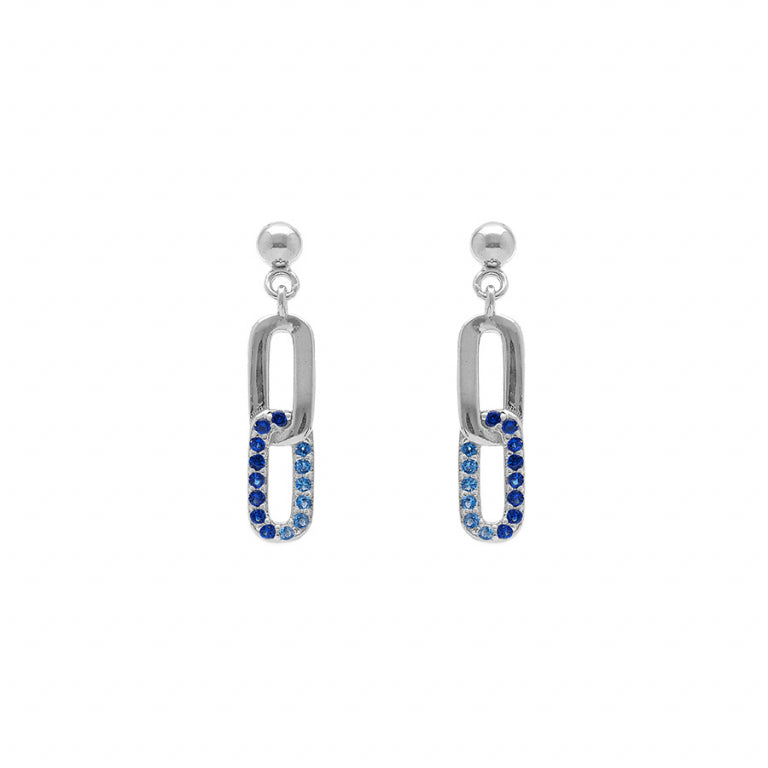 Boucles d’oreilles rectangles entrelacés en argent 925 rhodié avec oxydes bleus