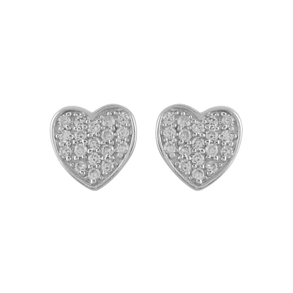 Boucles d’oreilles cœur en argent 925 rhodié avec pierres blanches synthétiques
