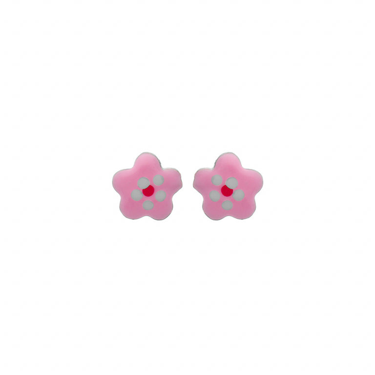 Orecchini in Argento rodiato Piccolo Fiore Rosa