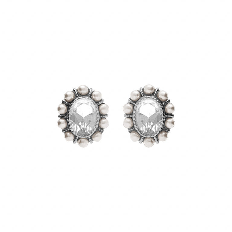 Boucles d’oreilles motif ovale en argent 925 rhodié avec oxyde blanc