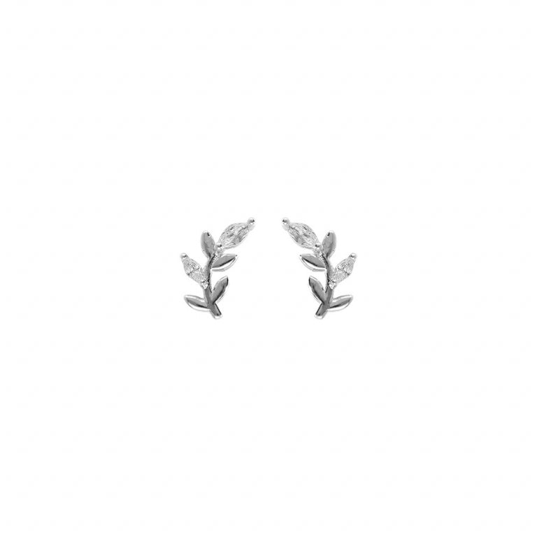 Boucles d’oreilles feuillage oxydes blancs – Argent 925 Rhodié | Azuline