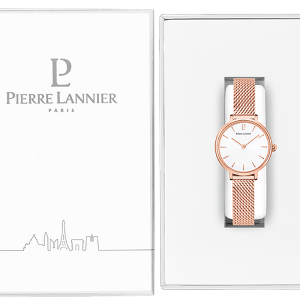 Montre femme Pierre Lannier NOVA 014J928 – cadran blanc bracelet acier milanais doré rose – vue 3