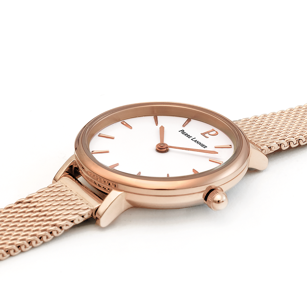 Montre femme Pierre Lannier NOVA 014J928 – cadran blanc bracelet acier milanais doré rose – vue 2