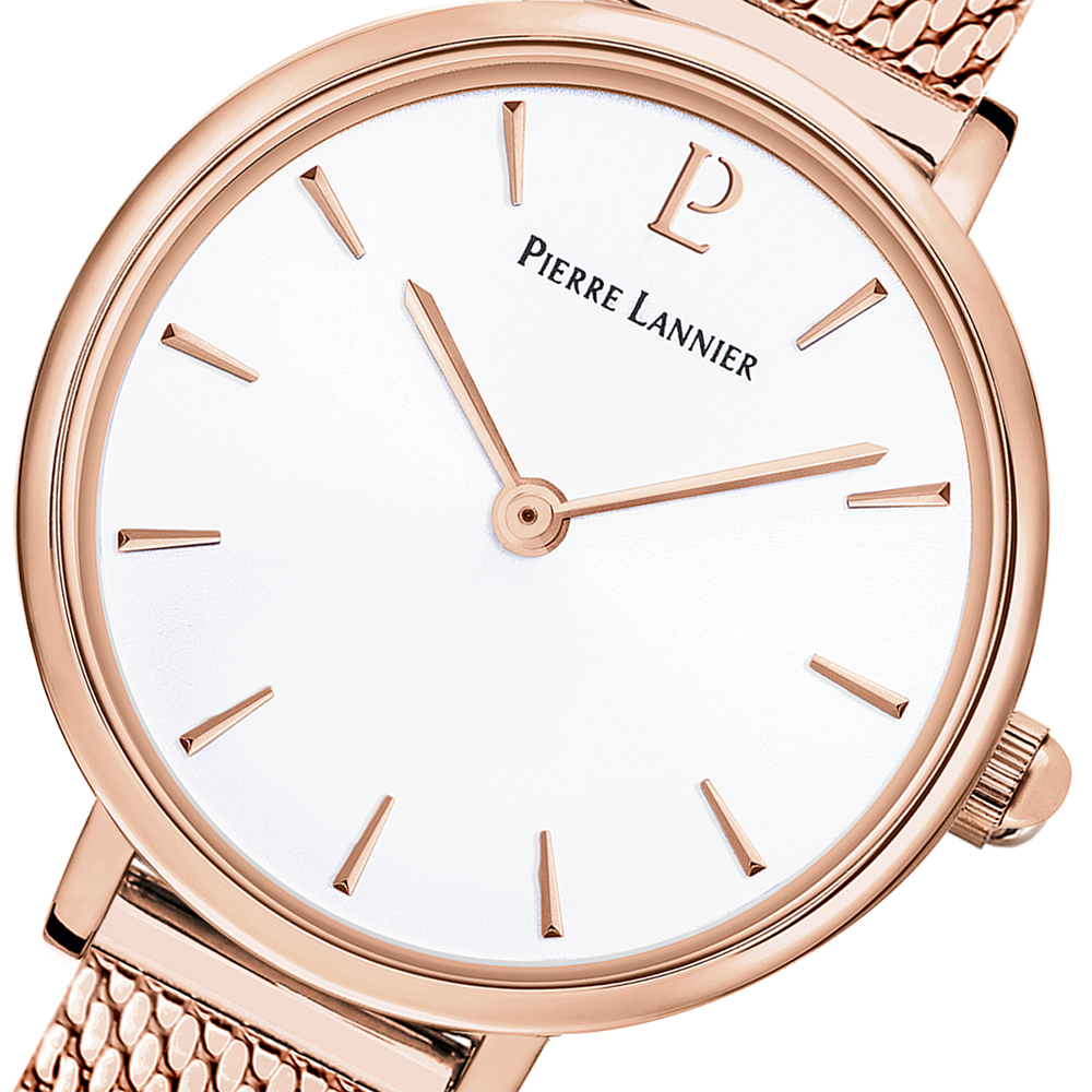 Montre femme Pierre Lannier NOVA 014J928 – cadran blanc bracelet acier milanais doré rose – vue 4