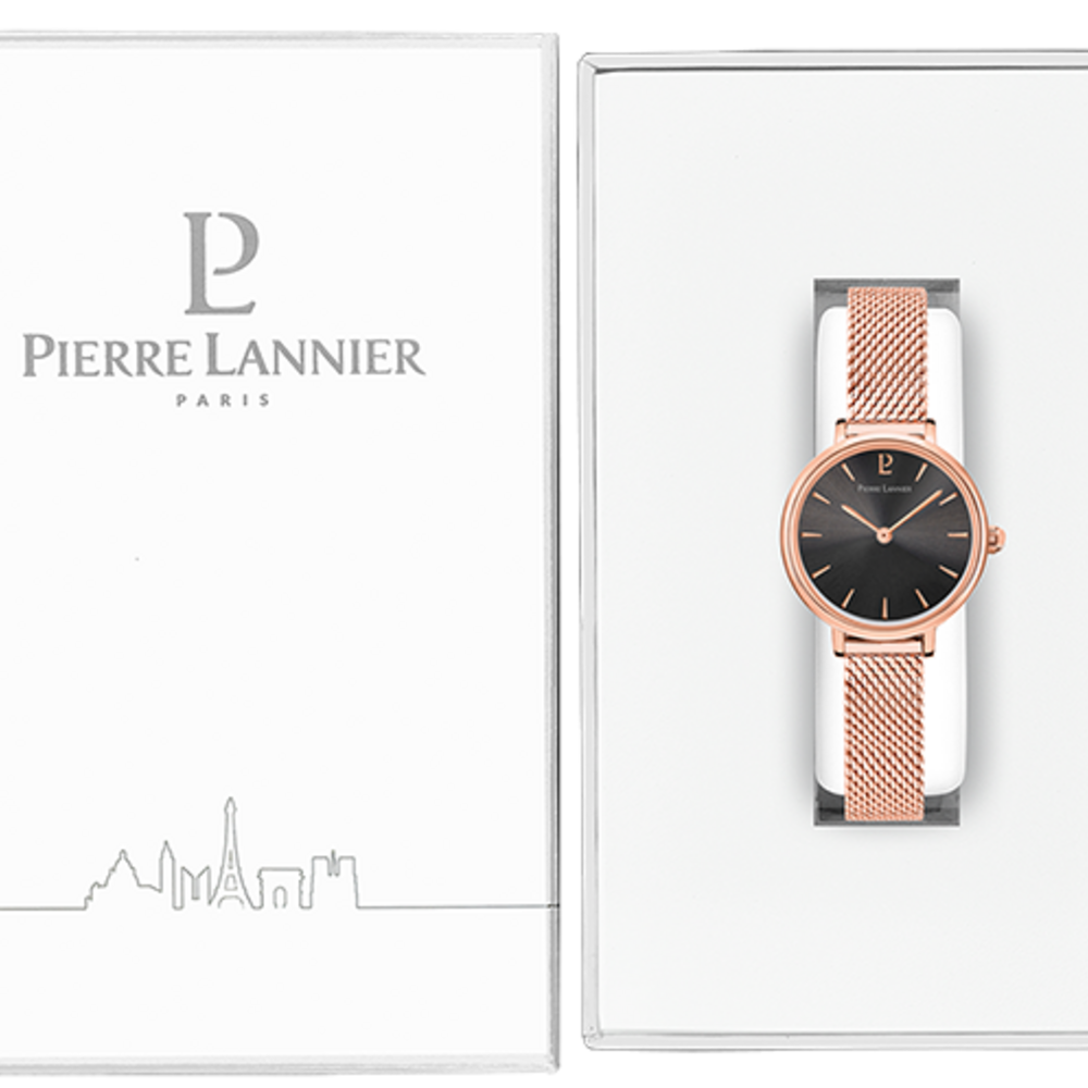 Montre femme Pierre Lannier NOVA 014J938 – cadran gris bracelet acier milanais doré rose – vue 3