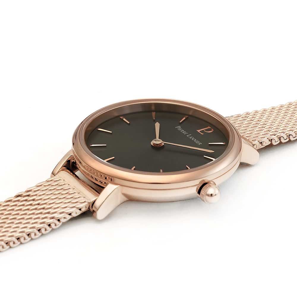 Montre femme Pierre Lannier NOVA 014J938 – cadran gris bracelet acier milanais doré rose – vue 2