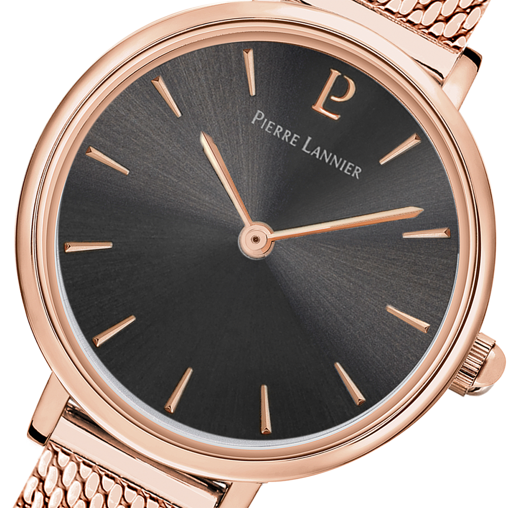 Montre femme Pierre Lannier NOVA 014J938 – cadran gris bracelet acier milanais doré rose – vue 4