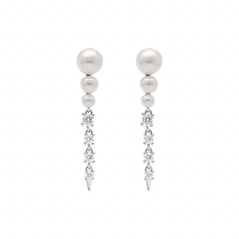 Boucles d’oreilles argent 925 rhodié 3 perles blanches imitation et oxydes blancs