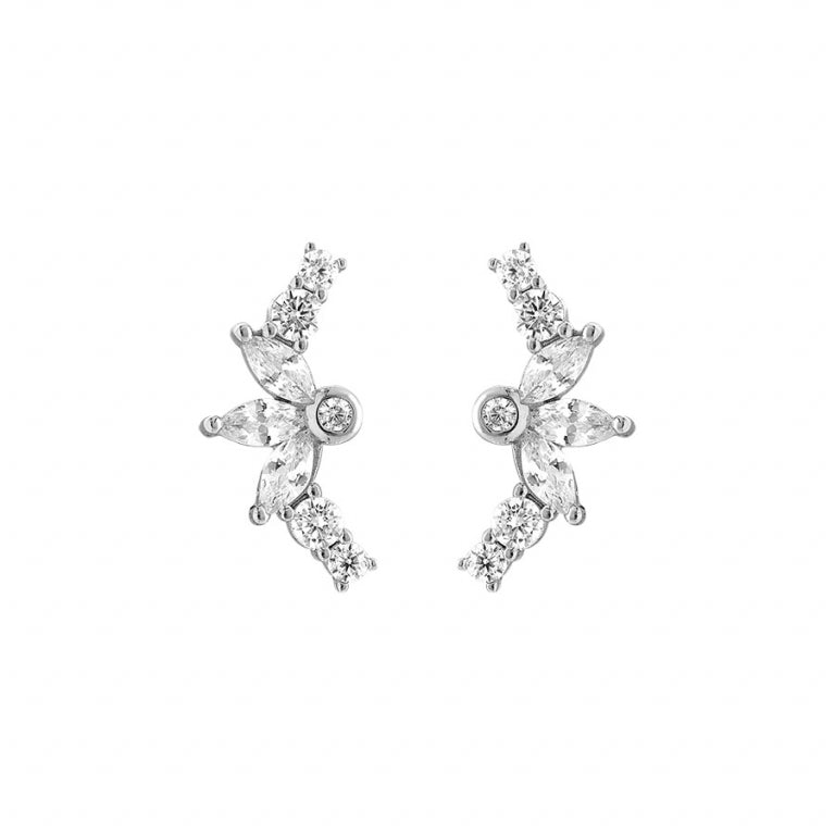 Boucles d’oreilles motif papillon en argent 925 rhodié avec oxydes blancs