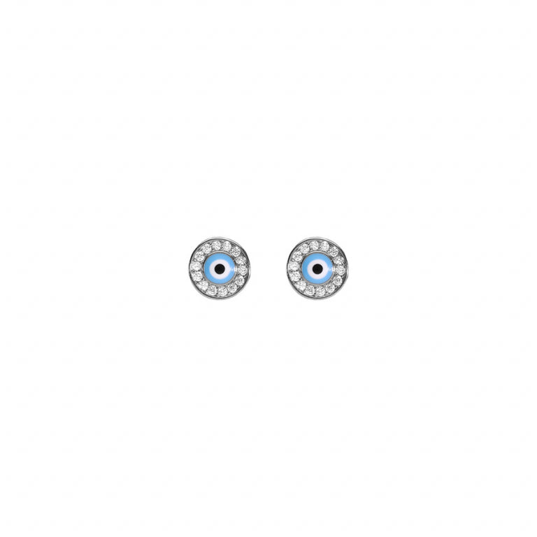 Boucles d'oreilles ronde œil de la chance oxydes blancs – Argent 925 Rhodié | Azuline