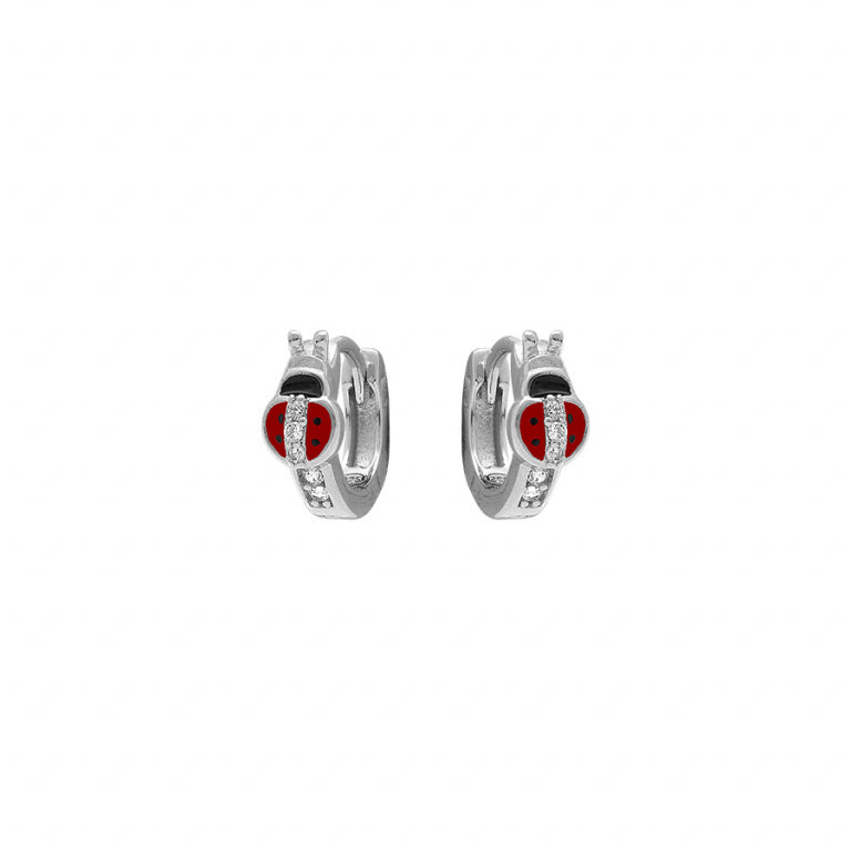 Boucles d’oreilles coccinelle rouge oxydes blancs – Argent 925 Rhodié | Azuline
