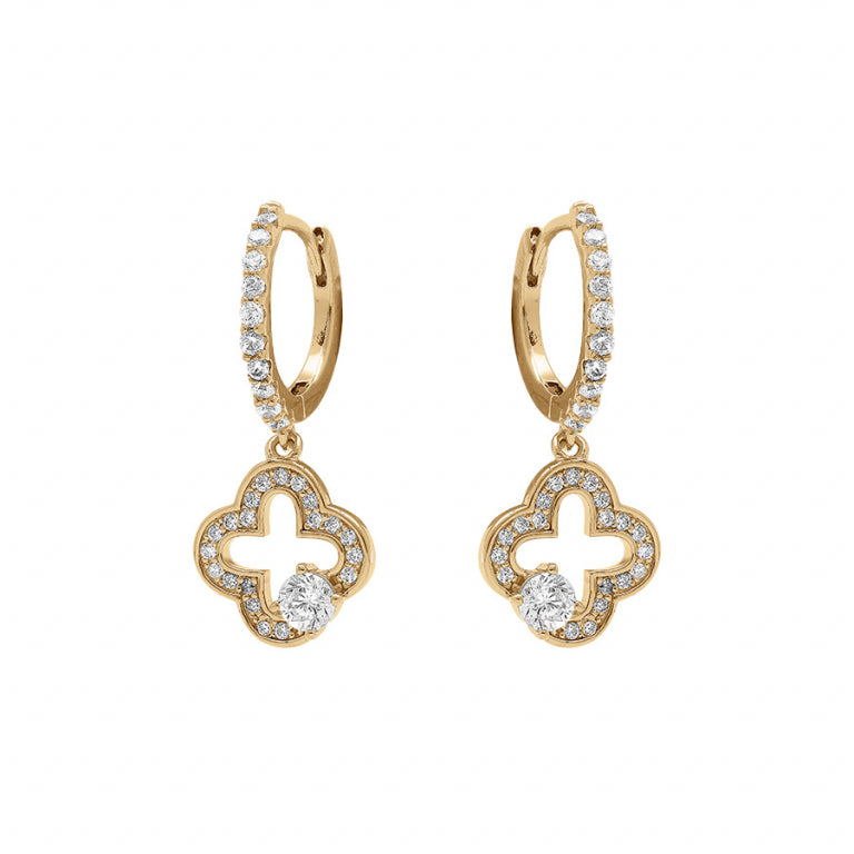 Boucles d’oreilles créoles fleur en argent 925 avec oxydes de zirconium blancs