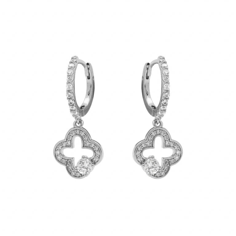 Boucles d'oreilles fleur en argent 925 rhodié avec oxydes de zirconium blancs