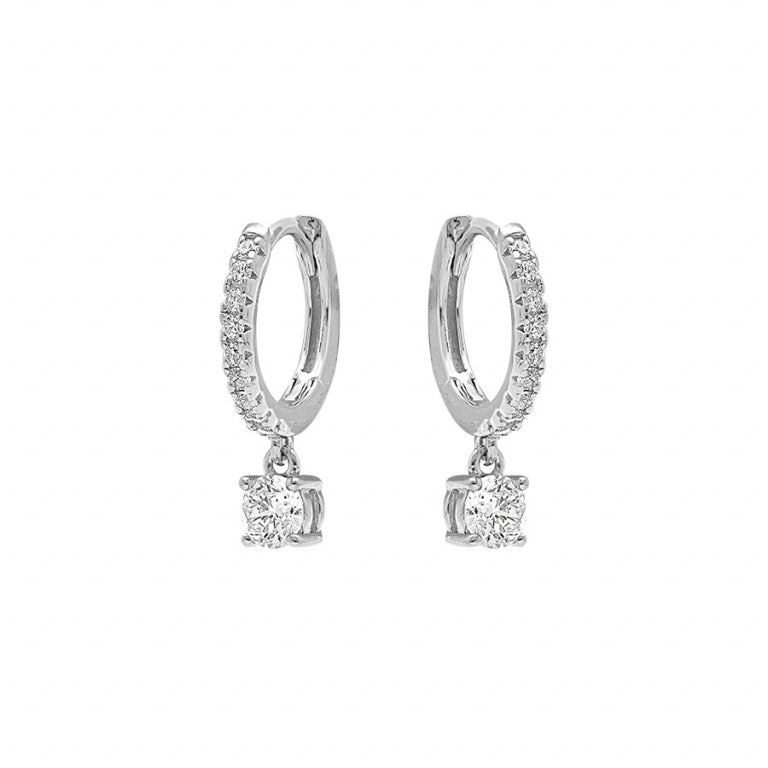 Orecchini Cerchio In Argento Rodiato Articolati Con 1 Ossido Bianco