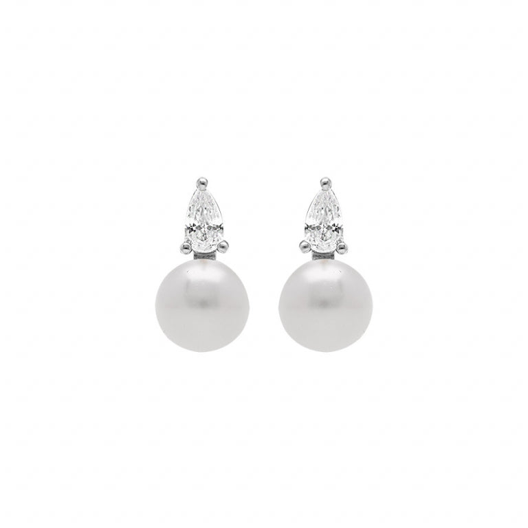 Boucles d’oreilles perle d’eau douce et goutte oxyde en argent 925 rhodié – Azuline