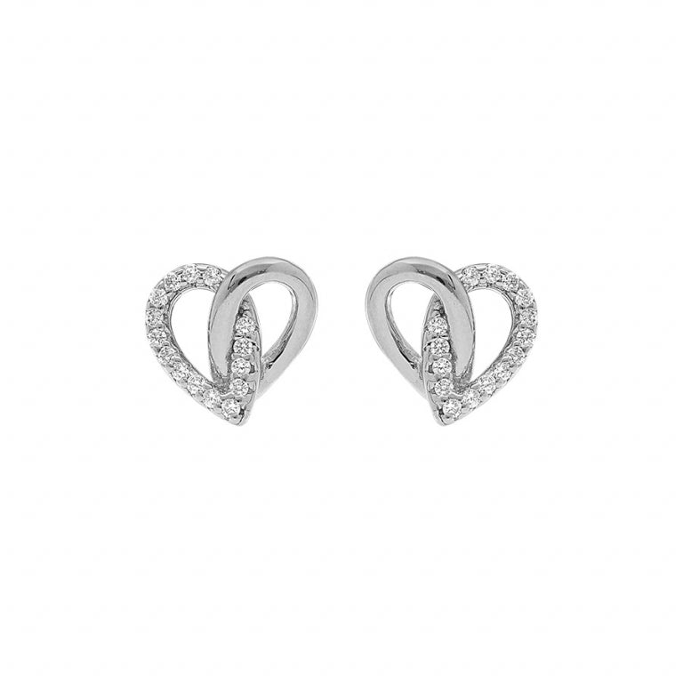 Boucles d’oreilles cœur en argent 925 rhodié avec oxydes blancs